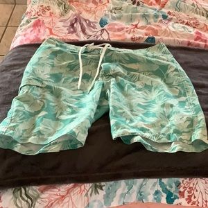 Tropical Old Navy Green and White Swim Trunks